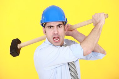 Angry man with sledge hammer clipart