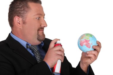 Man spraying globe clipart