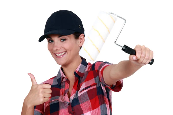Painter satisfied with roller — Stock Photo, Image