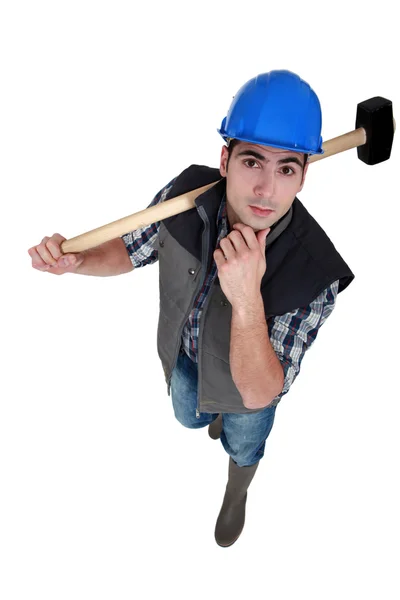 Man with sledge-hammer thinking — Stock Photo, Image