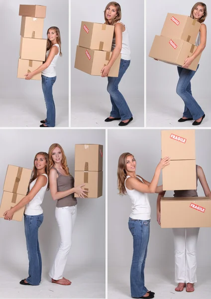 Collage of women on moving day — Stock Photo, Image