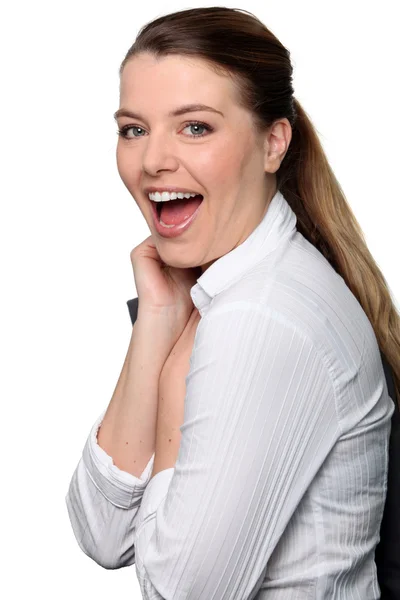 Glada kvinna skrikande — Stockfoto