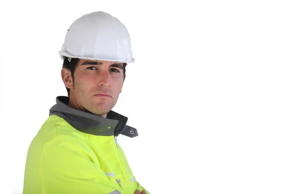 Trabajador de la construcción con chaqueta reflectante —  Fotos de Stock