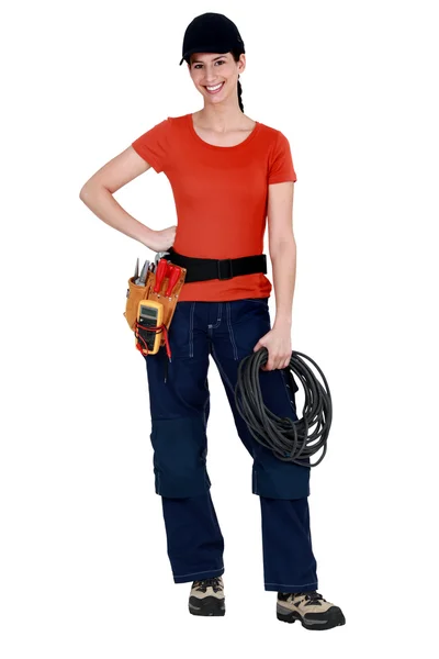 Female electrician raring to go — Stock Photo, Image