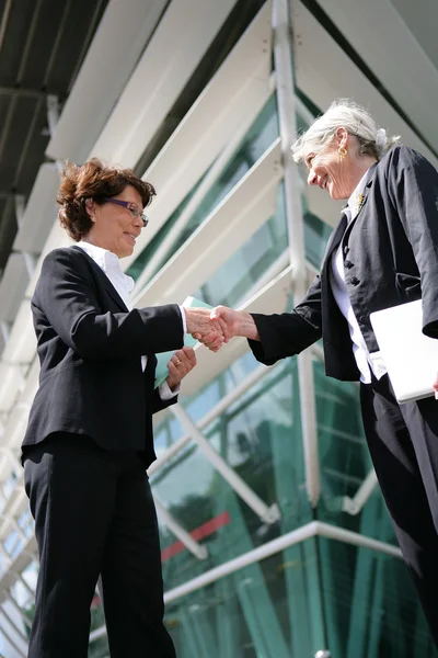 Mujeres de negocios mayores estrechando la mano — Foto de Stock