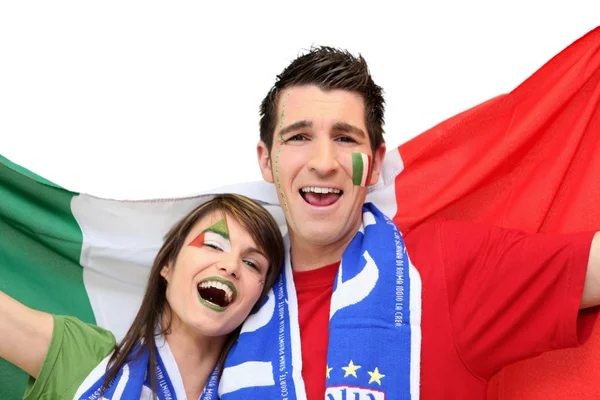 Pareja de aficionados al fútbol italianos — Foto de Stock