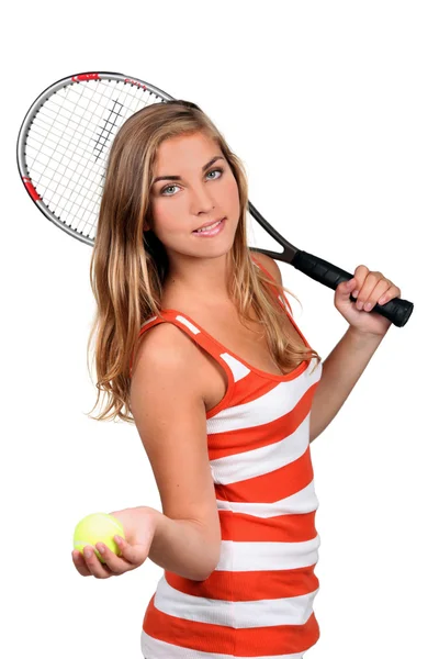Retrato de una joven con raqueta —  Fotos de Stock