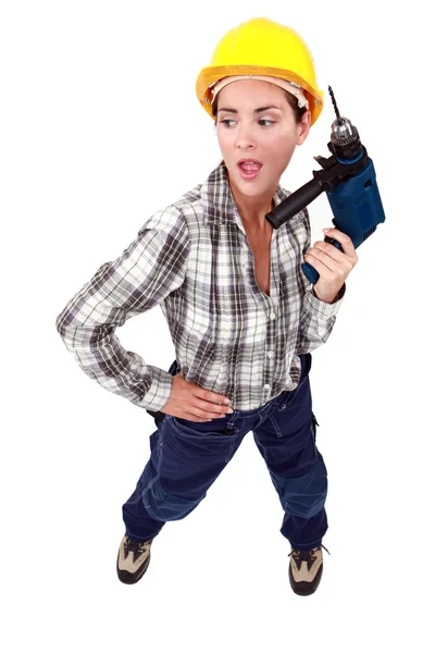 Handywoman with drill — Stock Photo, Image