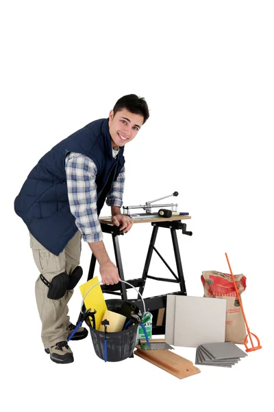 Tiler with equipment — Stock Photo, Image