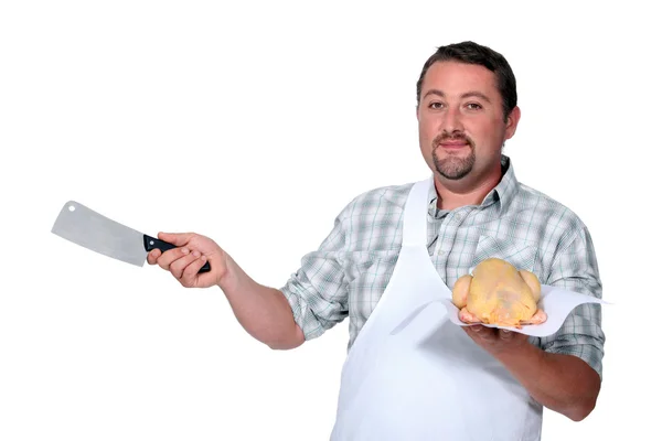 stock image Butcher with chicken