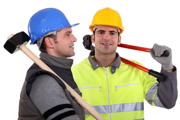 Dos constructores con herramientas — Foto de Stock