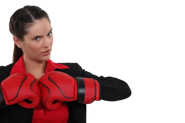Brunette with boxing gloves — Stock Photo, Image