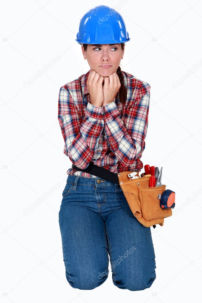 A Sad Female Construction Worker. ⬇ Stock Photo, Image By 