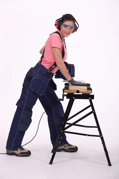 You better be careful when handling a jigsaw. — Stock Photo, Image