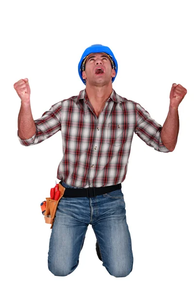 Un trabajador de la construcción gritando: . —  Fotos de Stock
