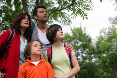 A family in the forest looking up clipart