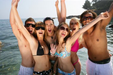 Group of friends at the beach clipart
