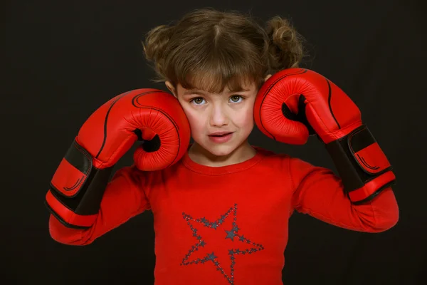 Little girl with boxing gloves — Stock Photo, Image