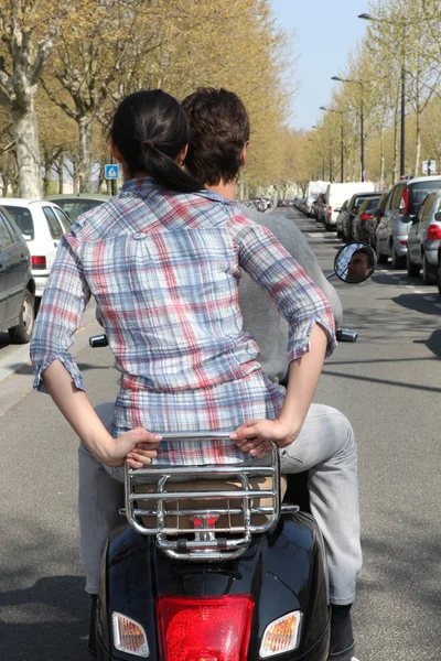 Rear shot couple scooter — Stock Photo, Image