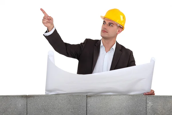 Engineer pointing to an area — Stock Photo, Image