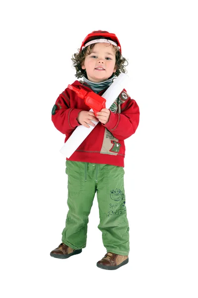Malý chlapec, oblečený jako předák — Stock fotografie