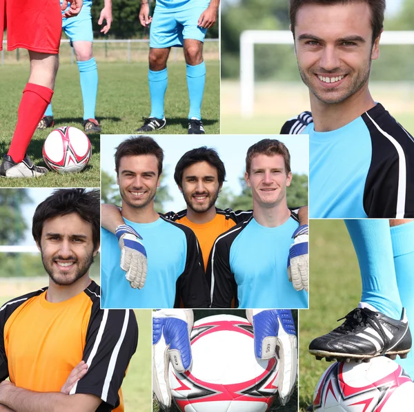 Colagem de jovens jogadores de futebol Fotografias De Stock Royalty-Free
