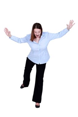 Woman trying to keep balance clipart