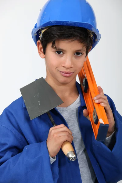 Junior vuole fare il muratore. . — Foto Stock