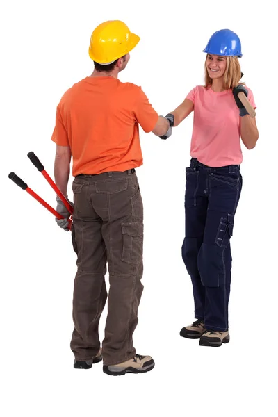 Tradespeople meeting for the first time — Stock Photo, Image