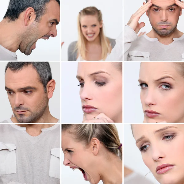 Expressões de rostos de um homem e de uma mulher — Fotografia de Stock
