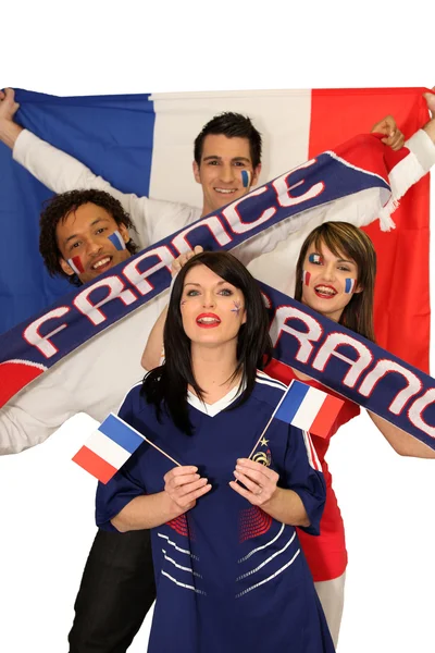Four avid French sport fans — Stock Photo, Image