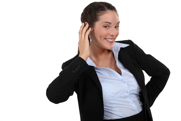 Happy businesswoman receiving good news — Stock Photo, Image