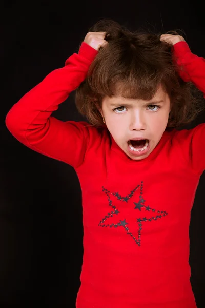 Little girl shouting with arms to head — Stock Photo, Image