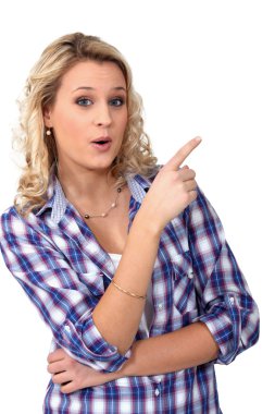 Young blonde woman showing something clipart