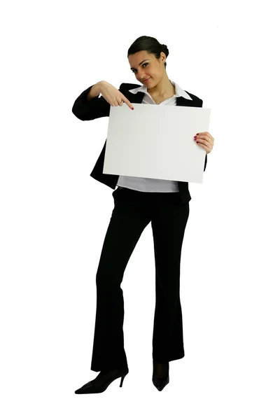 Businesswoman holding an ad board — Stock Photo, Image