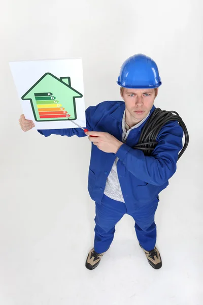 Stern tradesman giving a property an energy efficiency rating of G — Stock Photo, Image