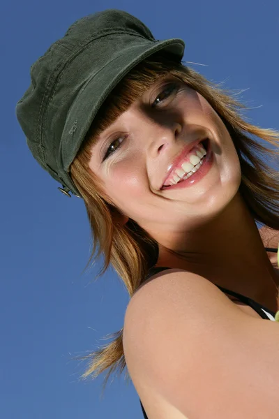 Woman wearing a hat outdoors — Stock Photo, Image