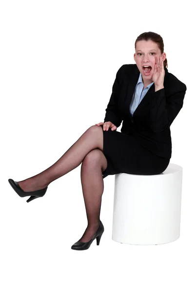Woman in a suit shouting — Stock Photo, Image