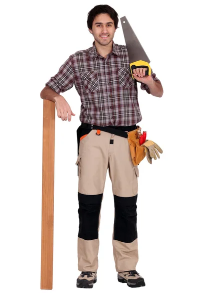 Carpenter with Saw — Stock Photo, Image
