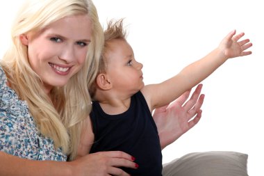 Portrait of a woman with child clipart