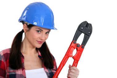 Female builder with boltcutters clipart