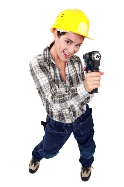 Woman with a power drill clipart