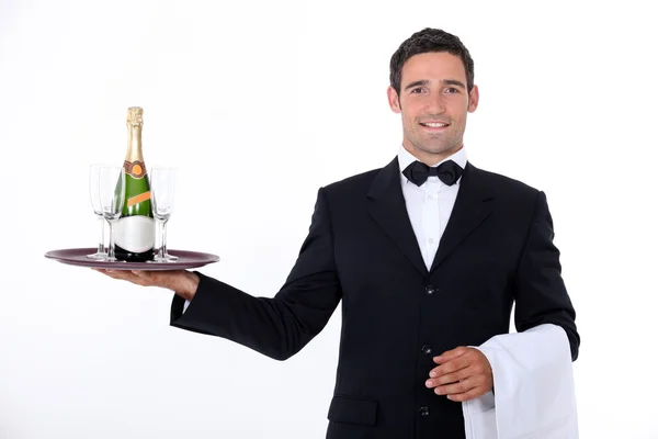 Şampanya ile garson — Stok fotoğraf