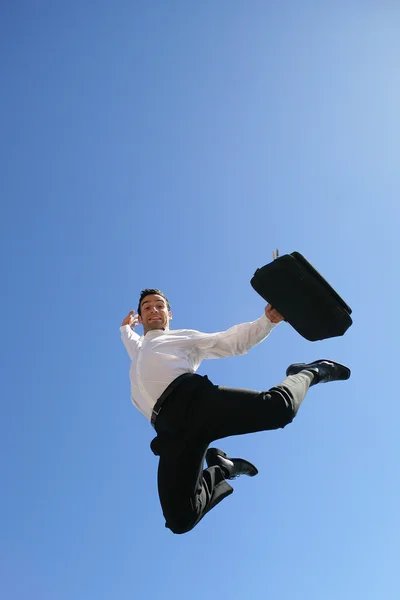 Hombre de negocios extático saltando por el aire —  Fotos de Stock