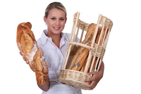 Kvinna baker egenföretagare på vit bakgrund — Stockfoto