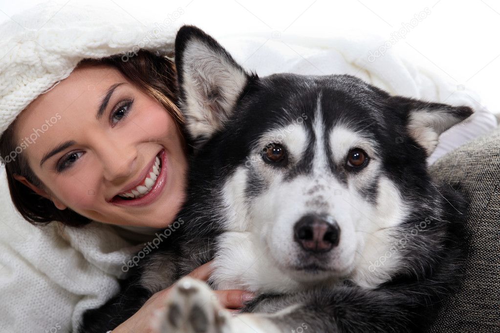 brunette girl with dog