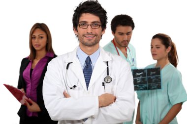 Doctor and his medical team clipart