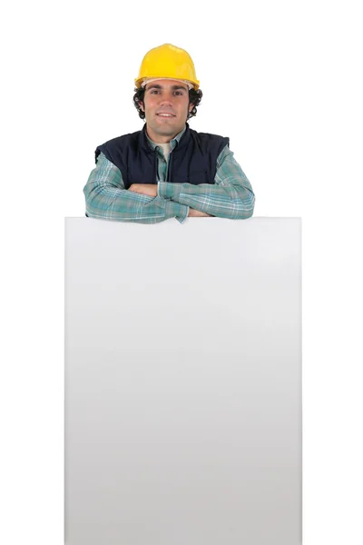 Bir işçi bir panel ile — Stok fotoğraf