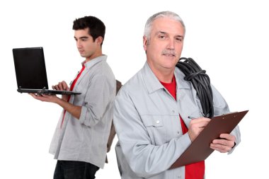 Father and son working together clipart