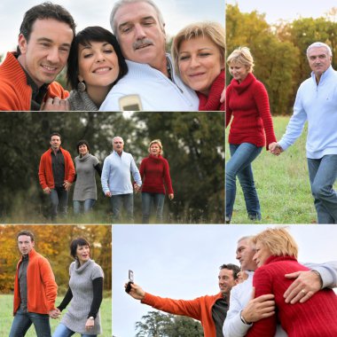 Family having a walk in the countryside clipart